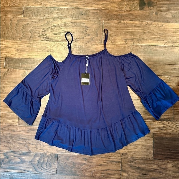 WHITE MARK, NWT, WOMENS, NAVY BLUE, COLD SHOULDER TUNIC TOP. SIZE 2XL - Picture 5 of 7